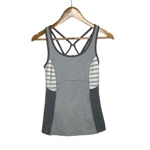 Athleta Grey and White Workout Athletic Top Tank - with Bra cups